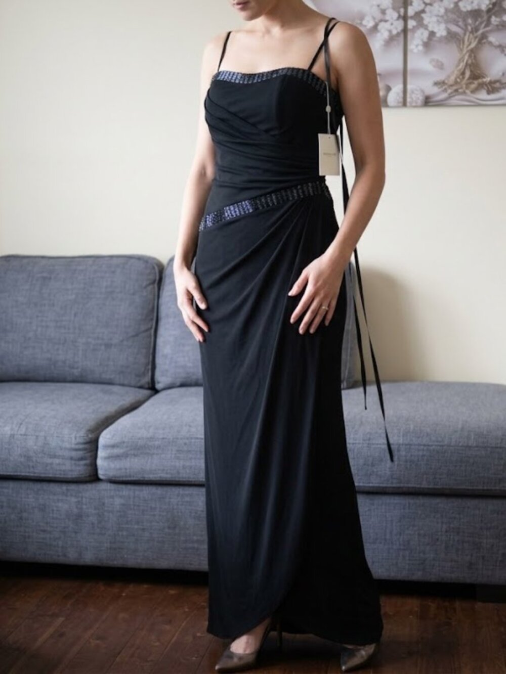 PRONOVIAS Barcelona Black Beaded Evening Gown  - Size US 8